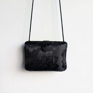 Black Satin Floral Shoulder Bag / Purse